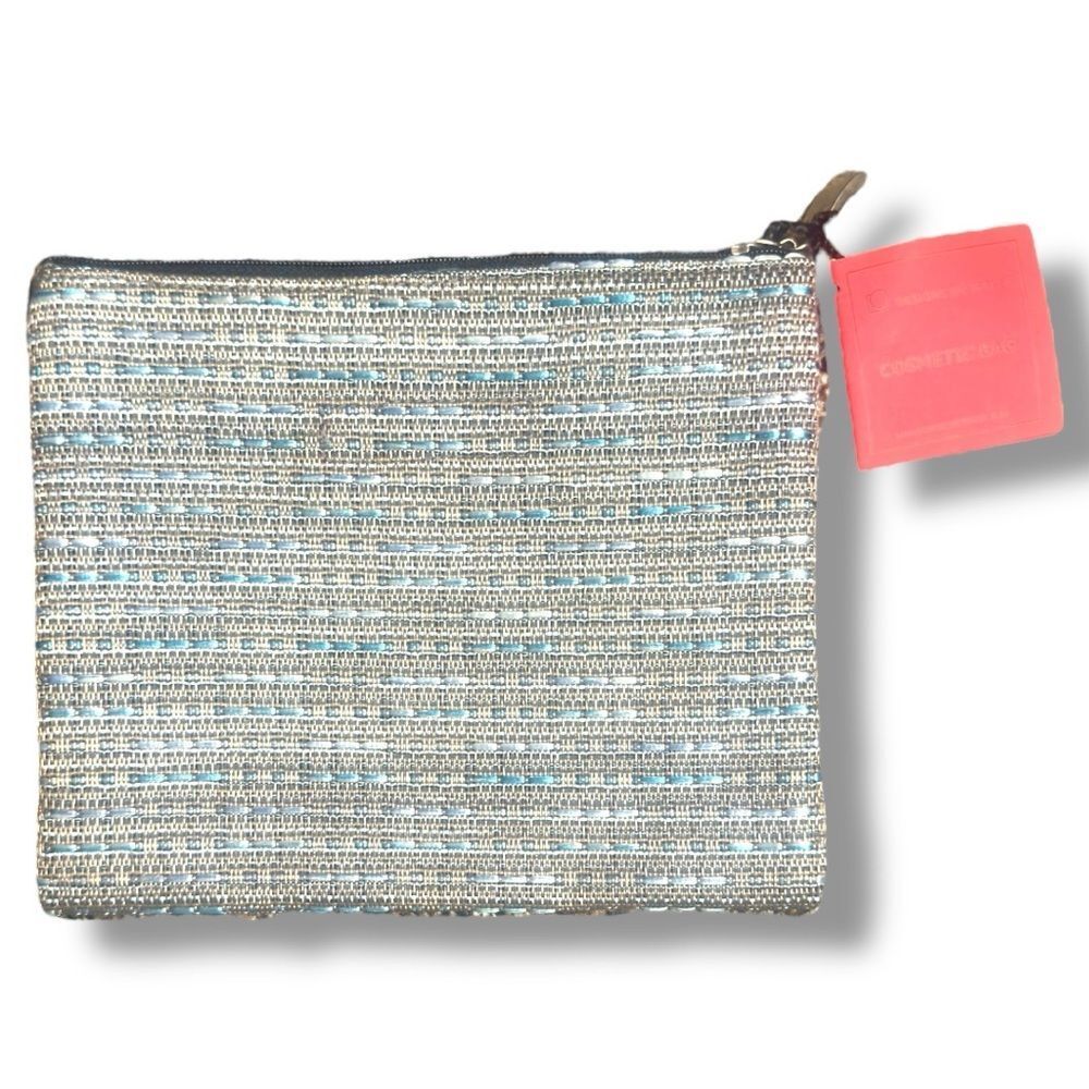 Alan Stuart Textured Cosmetic Pouch - Cream and Blue
